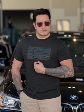 Camiseta Armani Exchange Slim Fit Detalhes Emborrachado Logo Assinatura Masculino