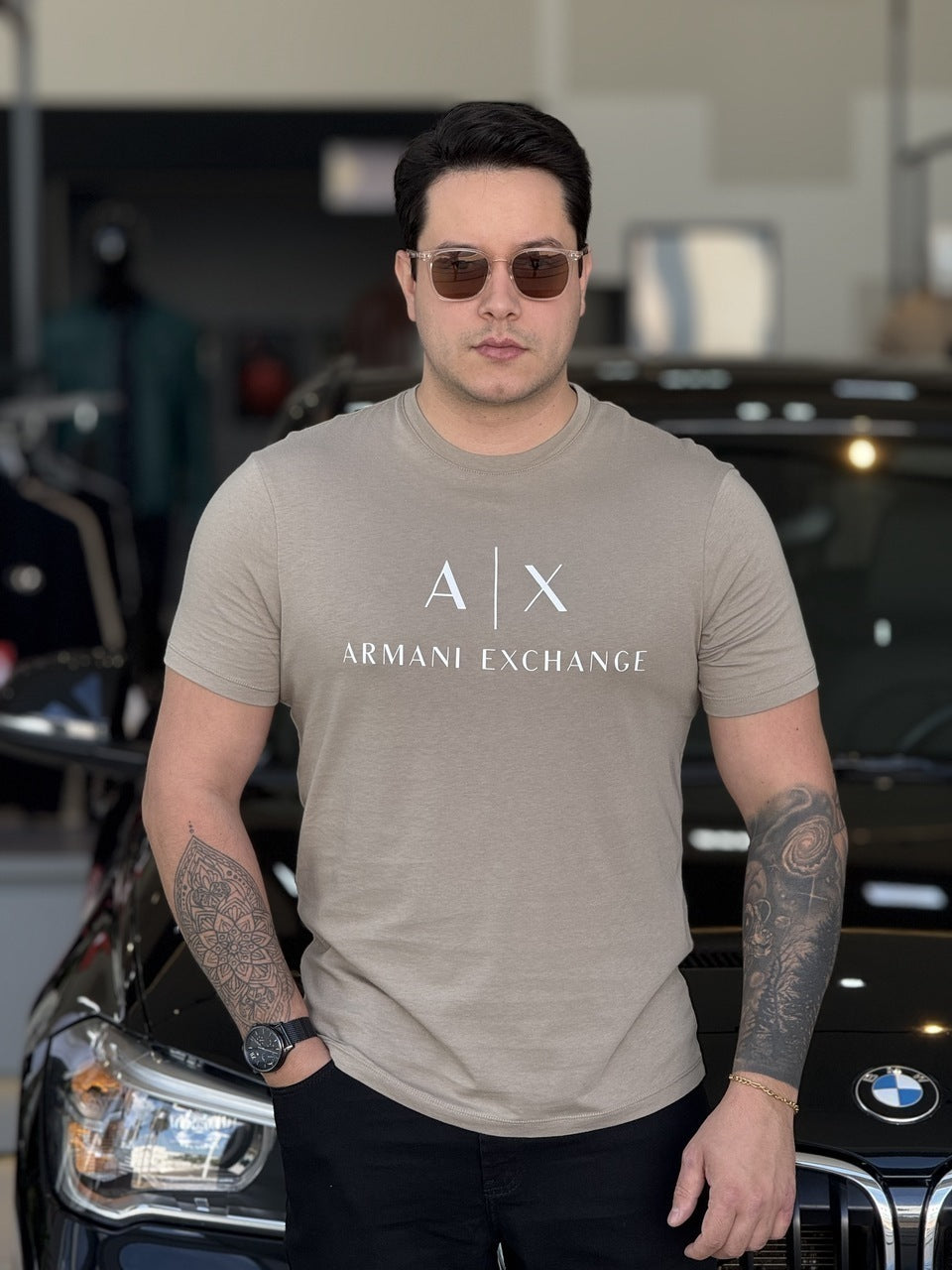 Camiseta Armani Exchange Lettering Assinatura Estampado Masculino