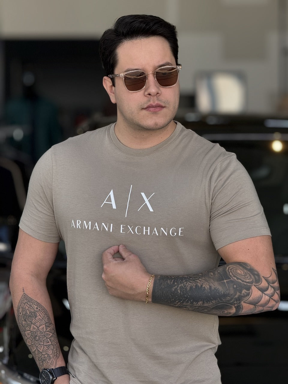 Camiseta Armani Exchange Lettering Assinatura Estampado Masculino