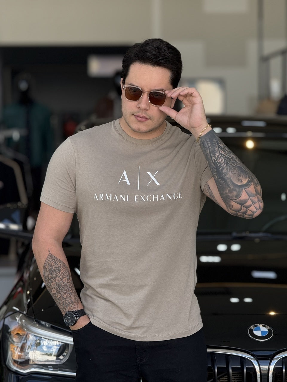 Camiseta Armani Exchange Lettering Assinatura Estampado Masculino