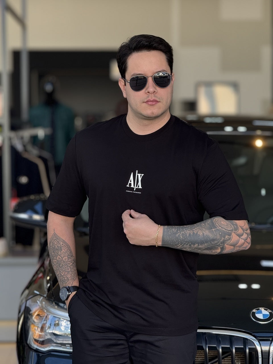 Camiseta Armani Exchange Regular Fit com Logo Bordado Masculino