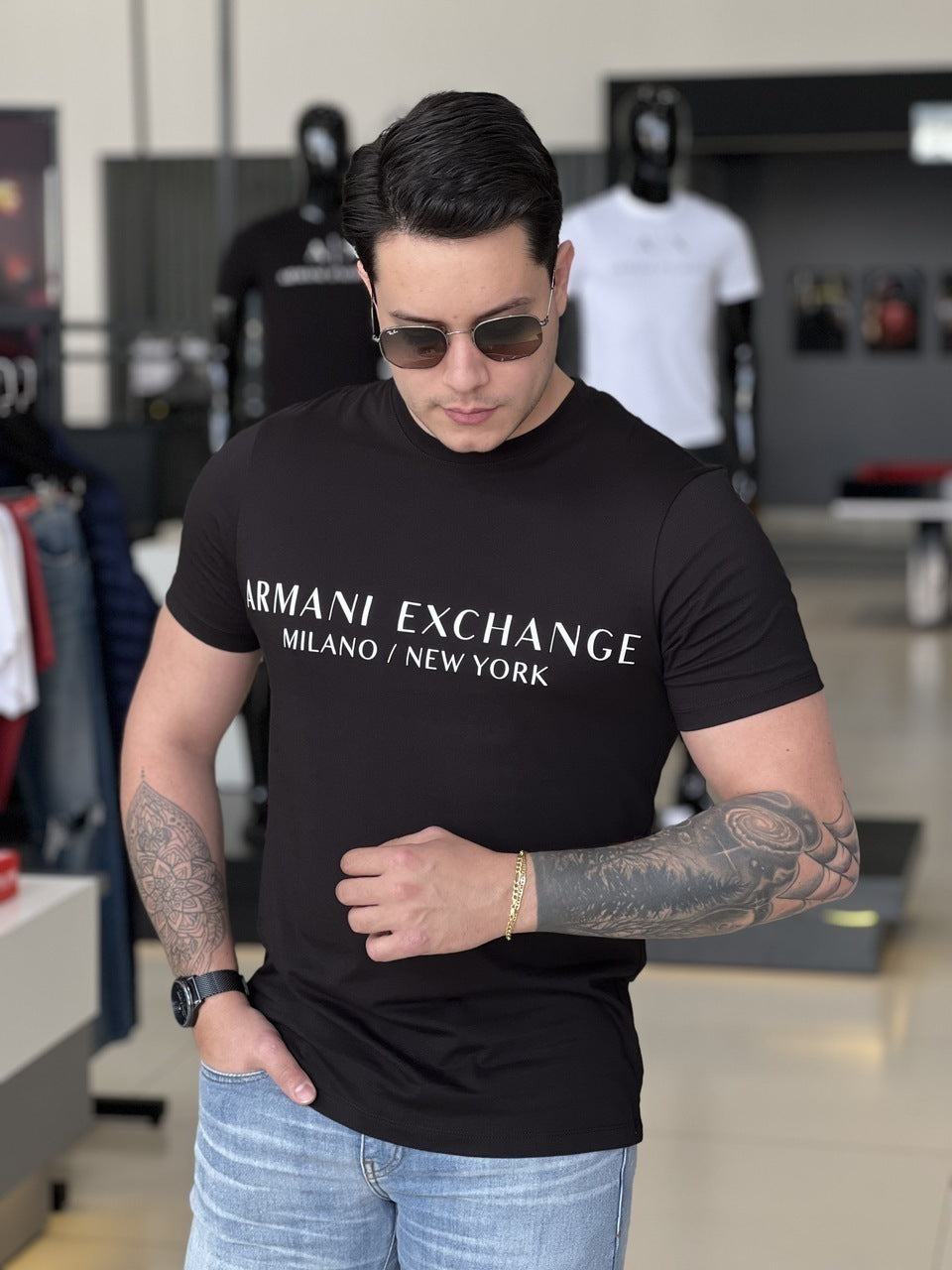 Camiseta Armani Exchange Slim Fit Milano / New York Estampado Masculino