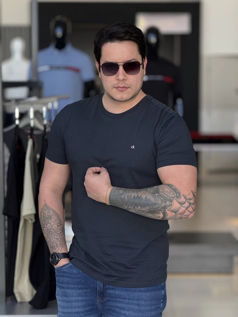 Camiseta Calvin Klein Básica Logo Emborrachado Masculino