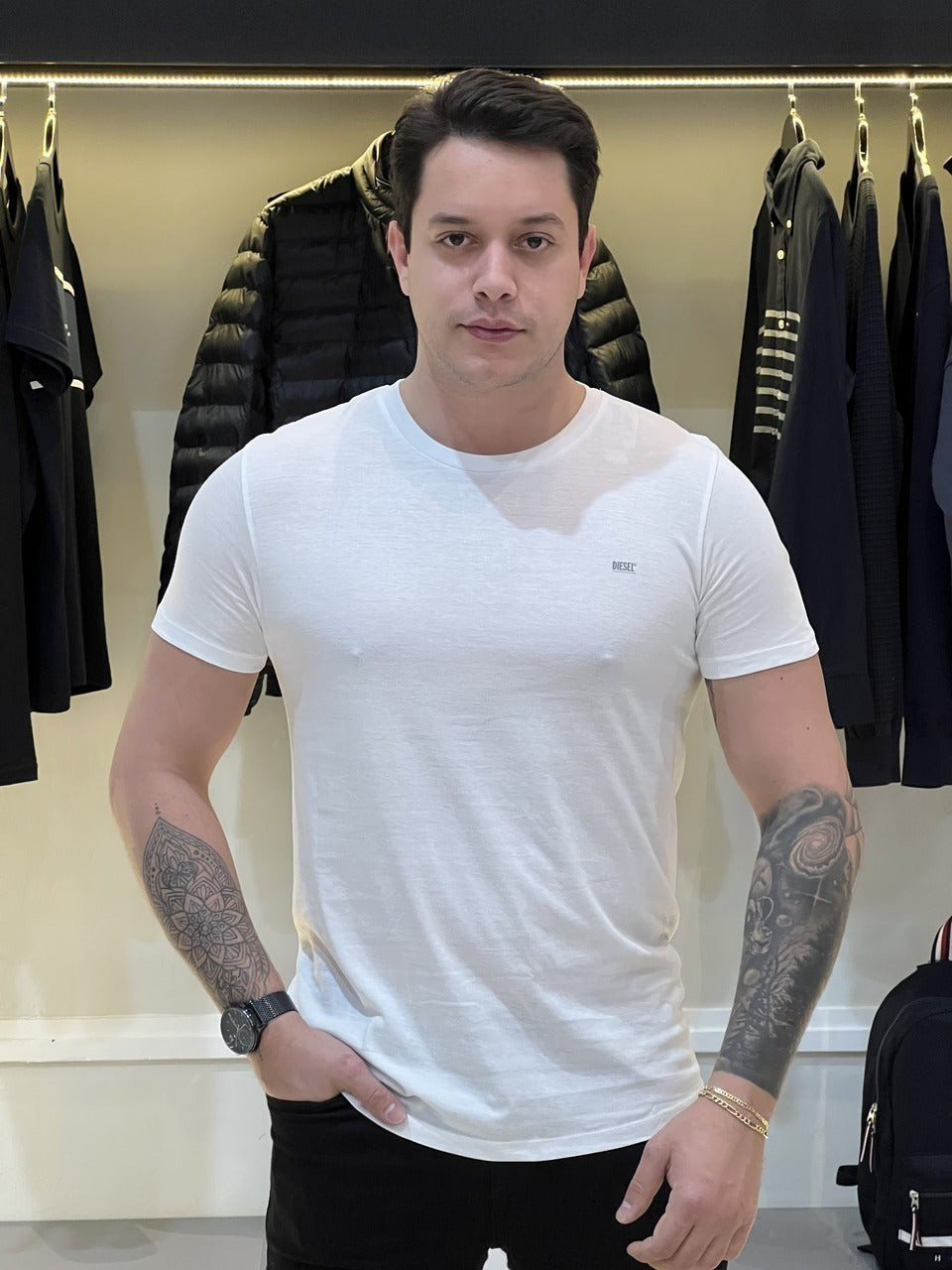 Kit 2 Camiseta Diesel Umtee-Randal-Tube Kit com 2 Peças Masculino Branco e Preto