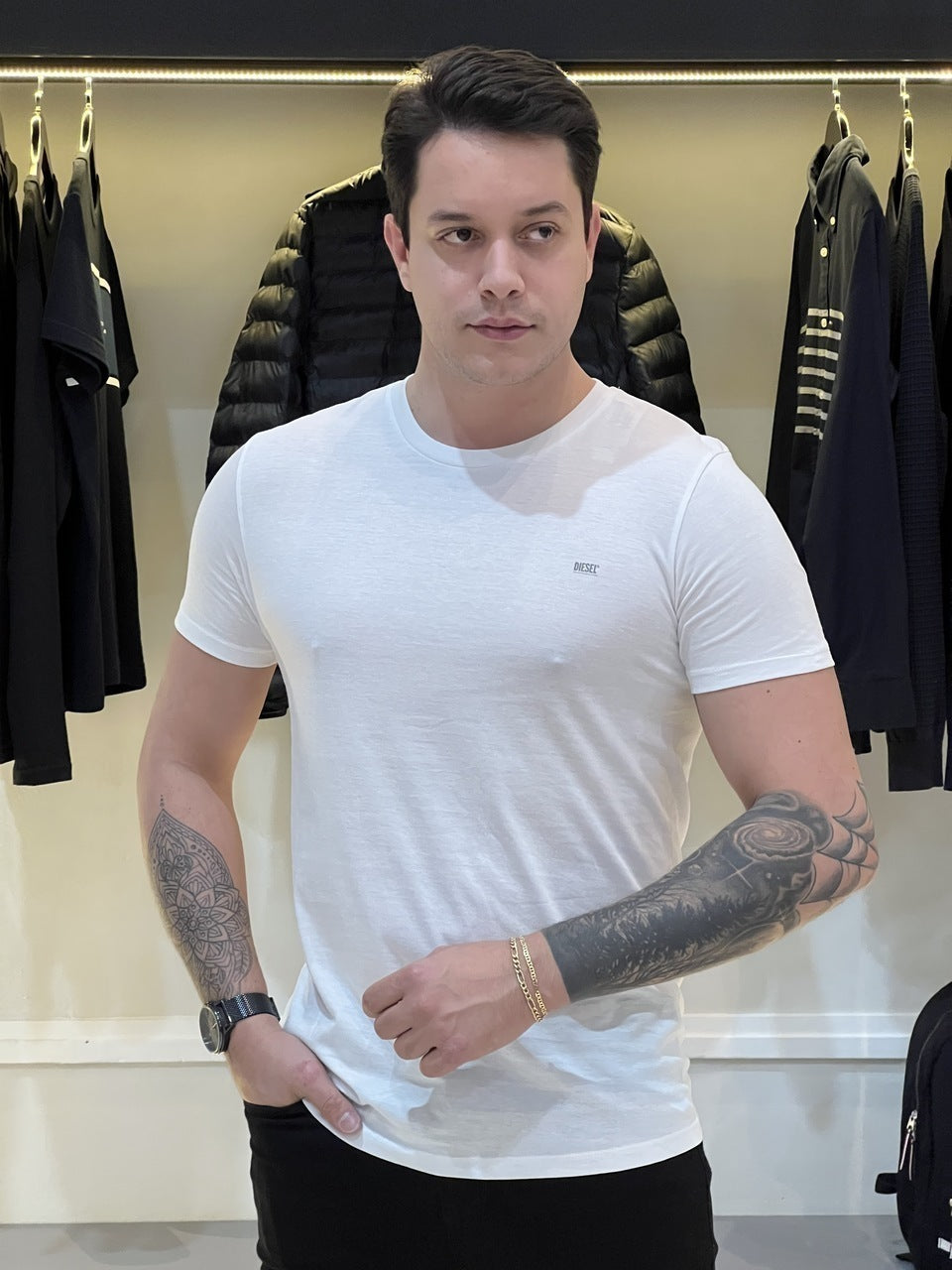 Kit 2 Camiseta Diesel Umtee-Randal-Tube Kit com 2 Peças Masculino Branco e Preto