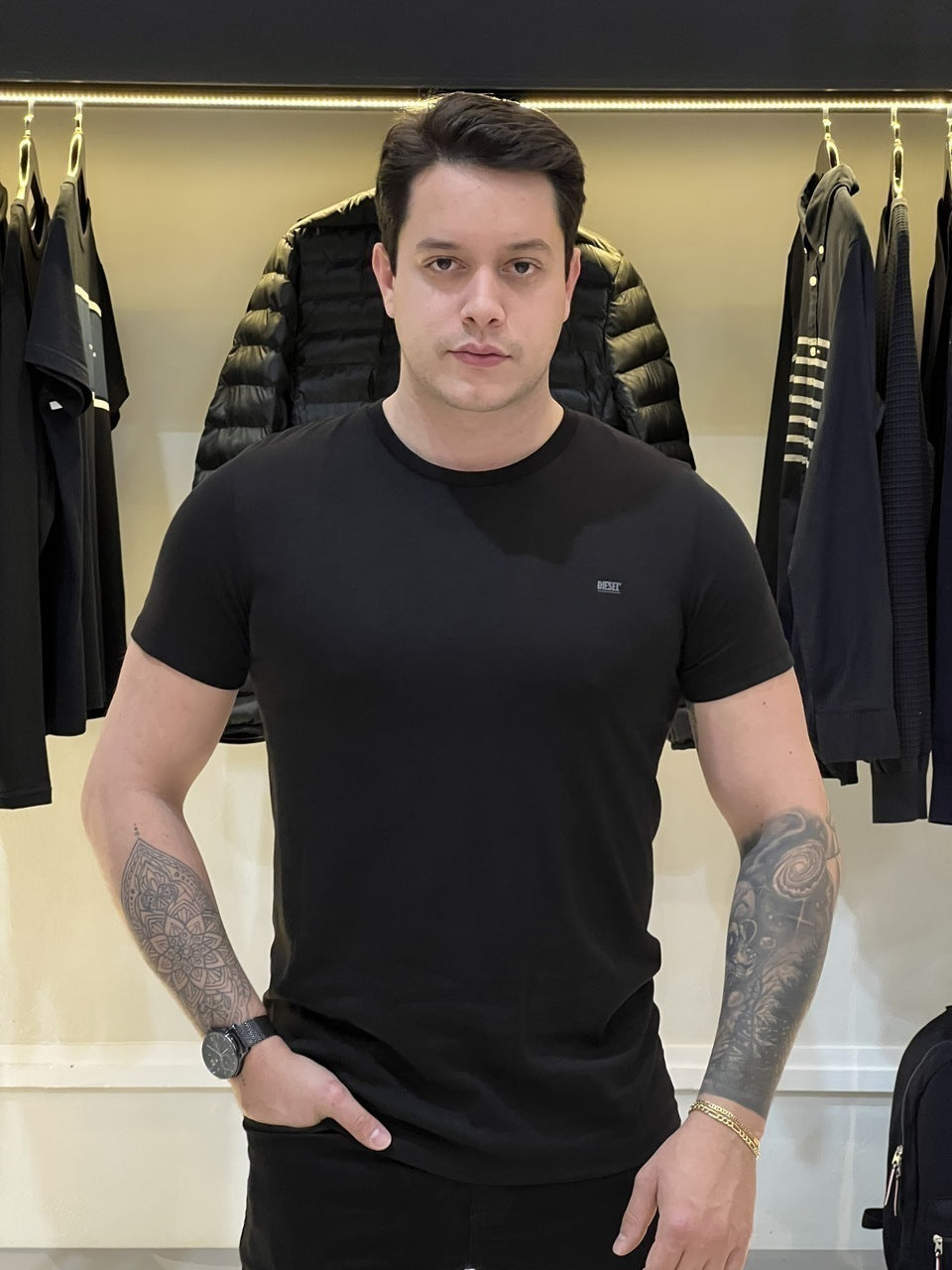 Kit 2 Camiseta Diesel Umtee-Randal-Tube Kit com 2 Peças Masculino Branco e Preto