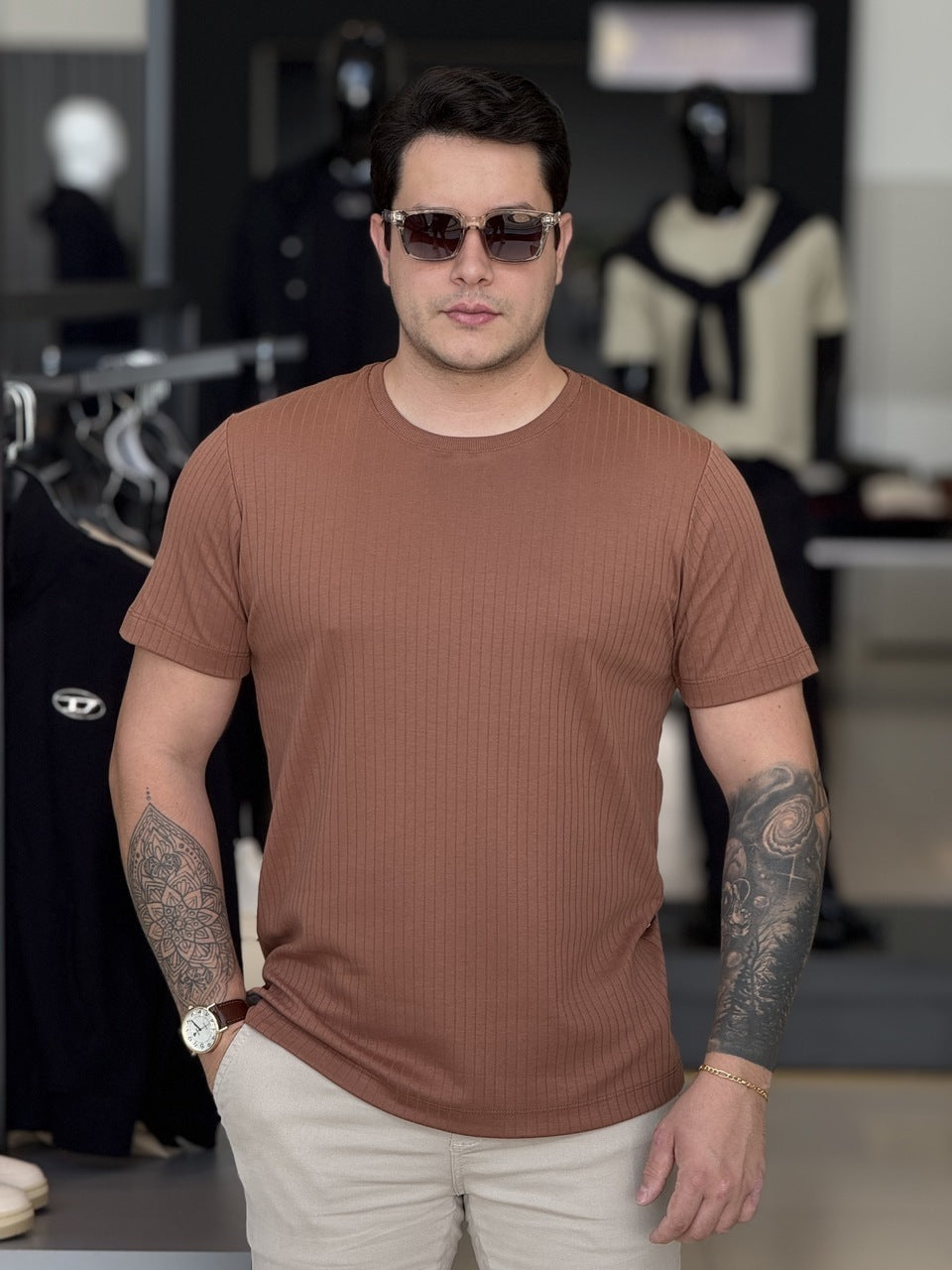Camiseta Impire Regular Listras Textura Masculino