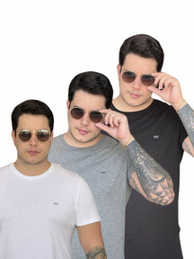 Kit Camiseta Diesel com 3 Peças Masculino Branco/Cinza e Preto