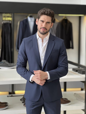 Costume Calvin Klein Essentials Slim Abotoamento Simples Masculino Marinho