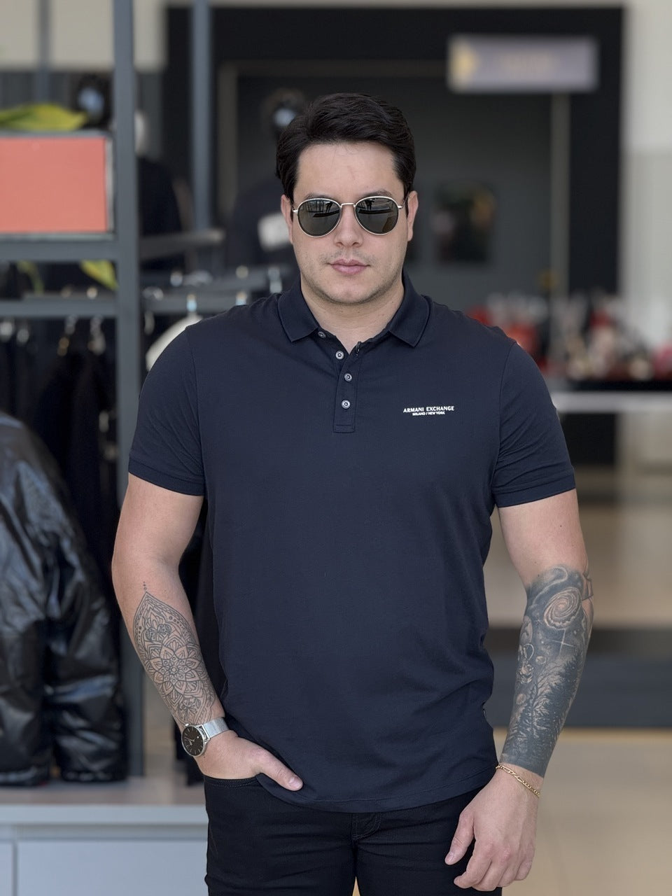 Polo Armani Exchange Lettering Assinatura no Peito Masculino