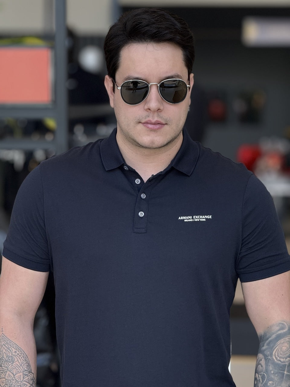Polo Armani Exchange Lettering Assinatura no Peito Masculino