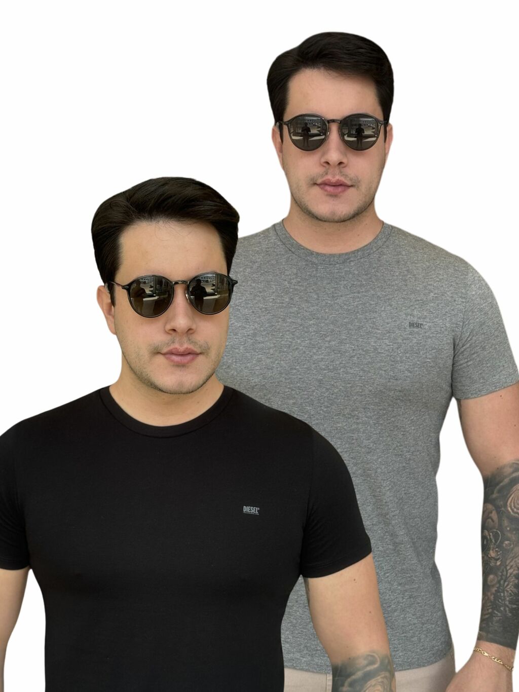 Kit Camiseta Diesel com 2 Peças Masculino Preto e Cinza Escuro