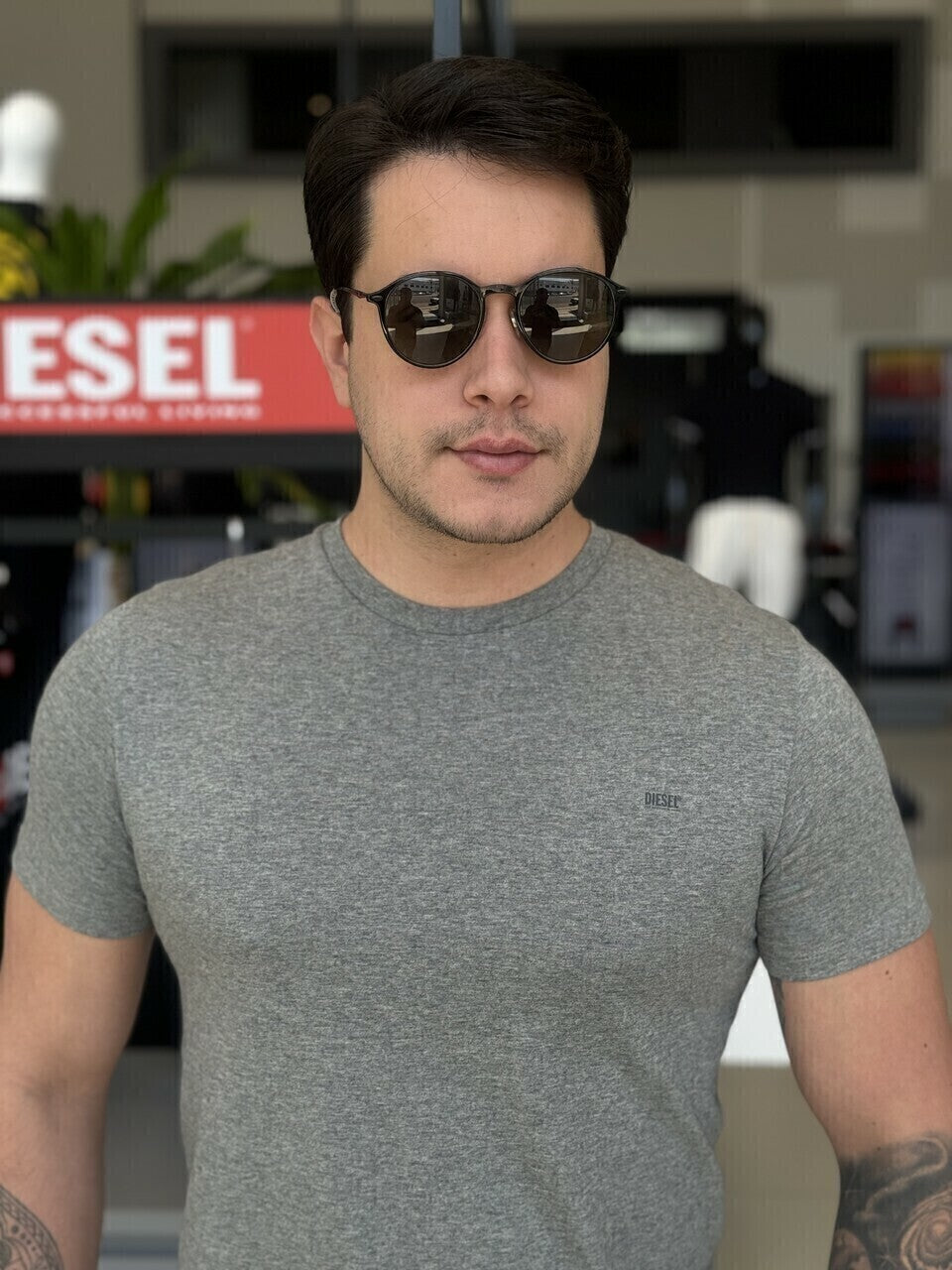 Kit Camiseta Diesel com 2 Peças Masculino Preto e Cinza Escuro