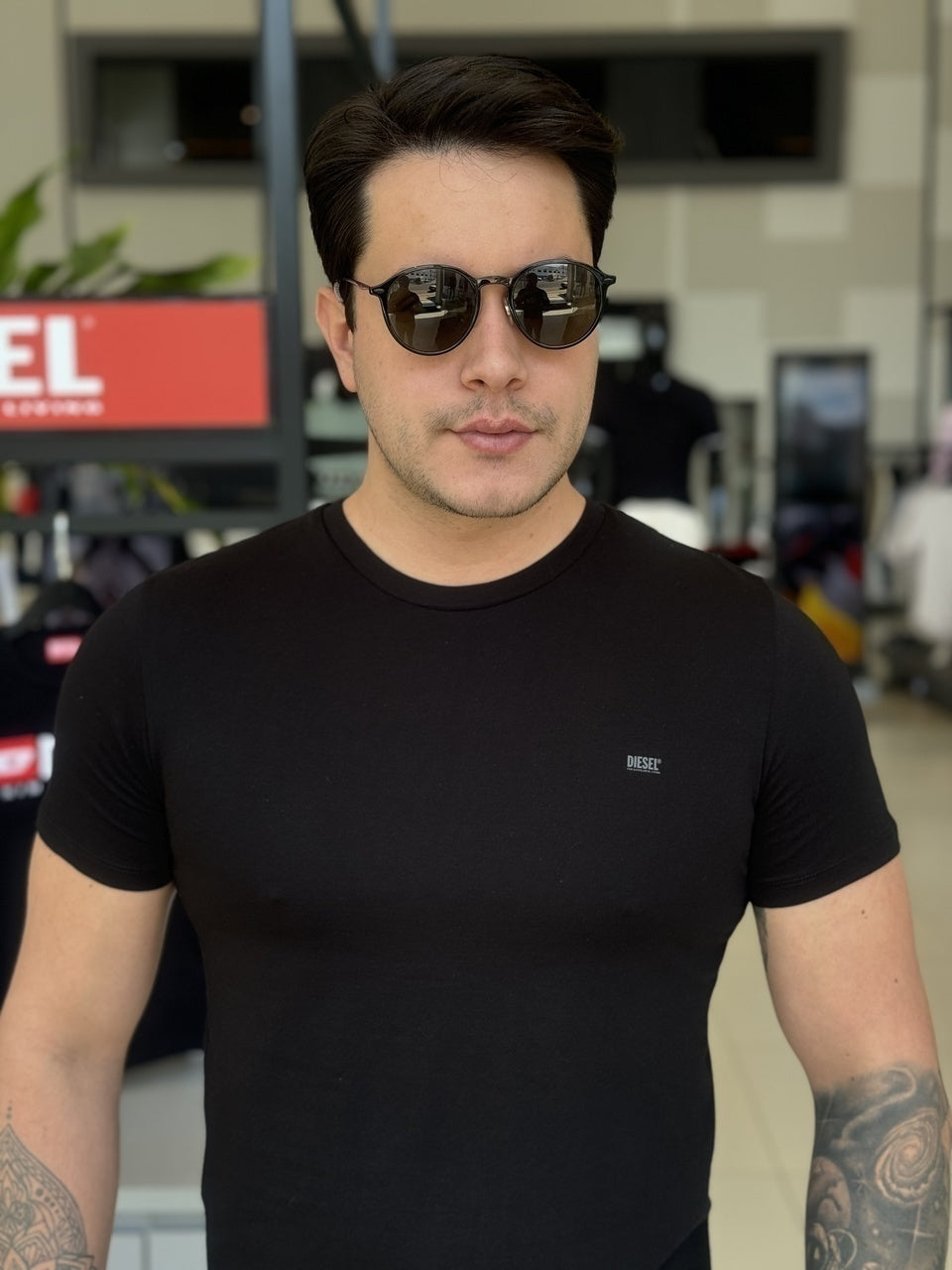 Kit Camiseta Diesel com 2 Peças Masculino Preto e Cinza Escuro