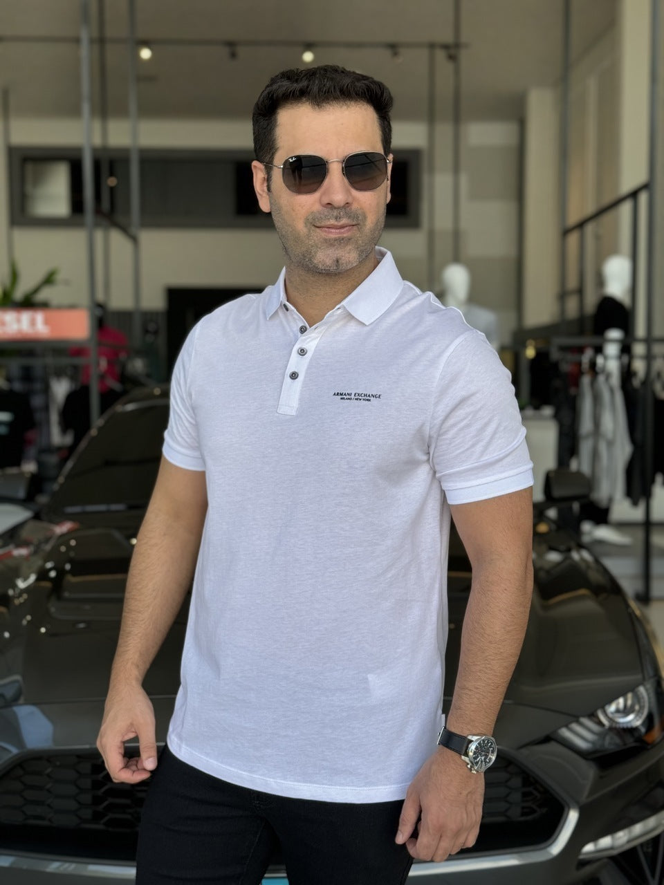 Polo Armani Exchange Lettering Assinatura no Peito Masculino