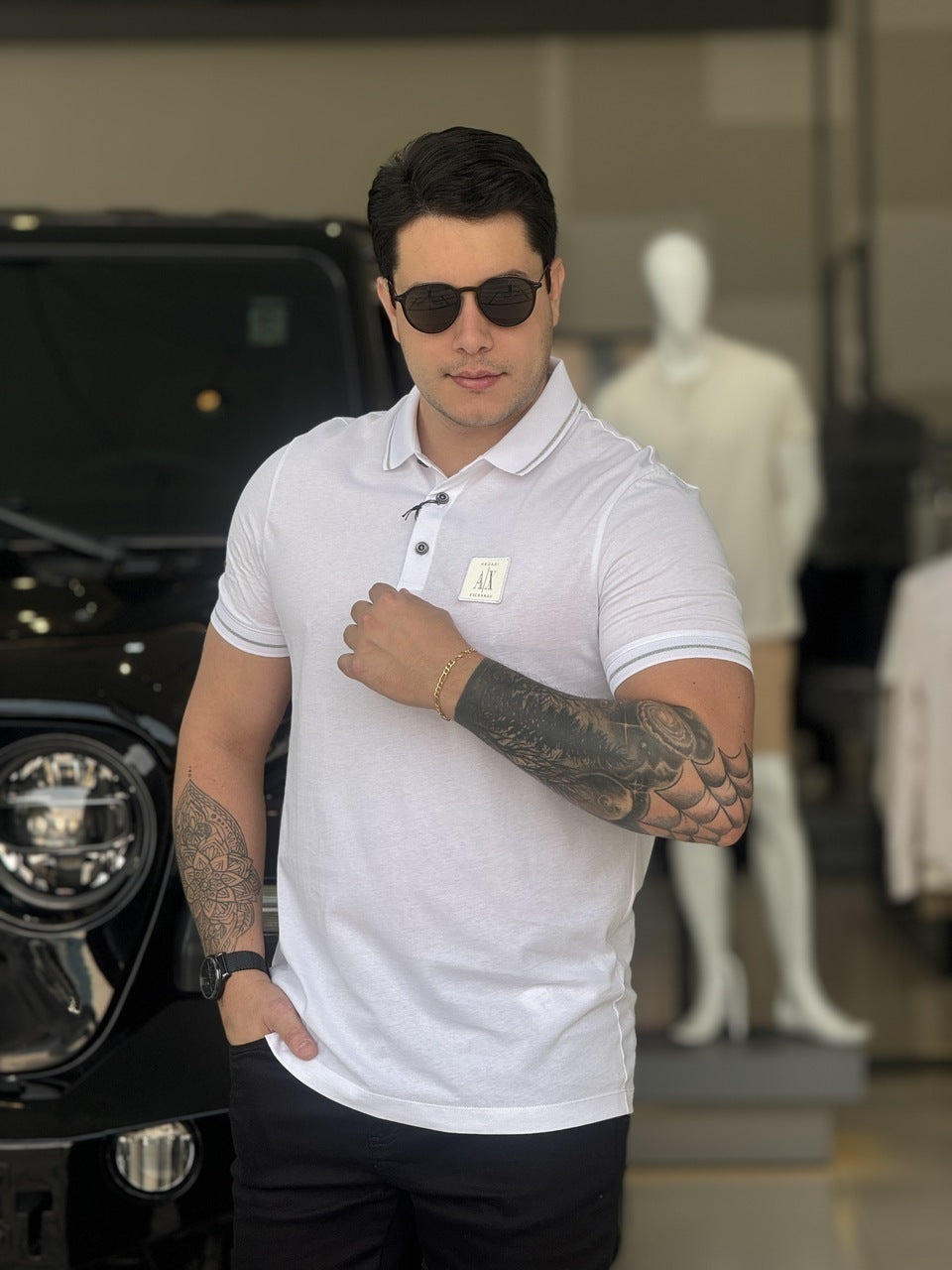 Polo Armani Exchange Friso na Gola Masculino