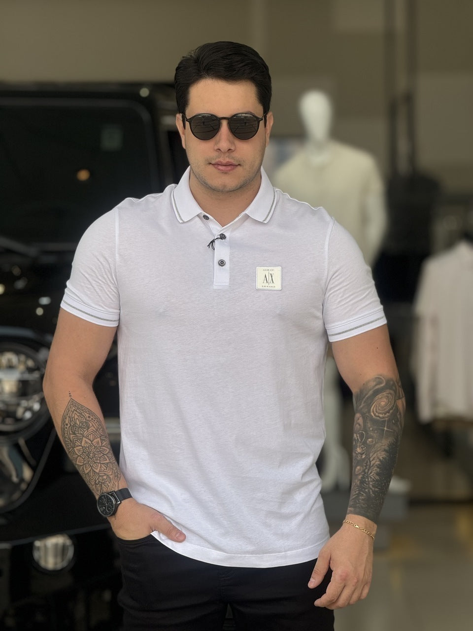 Polo Armani Exchange Friso na Gola Masculino