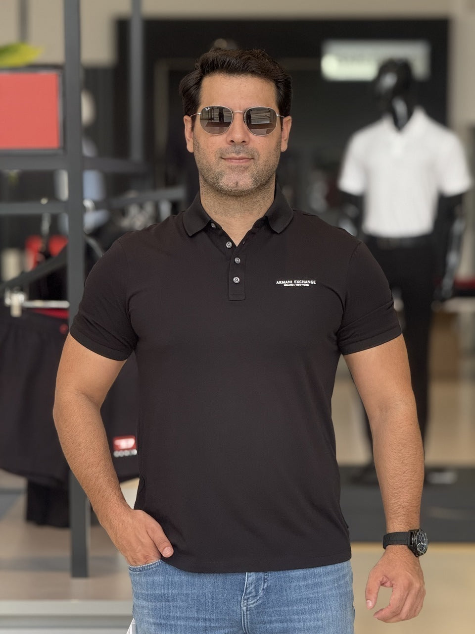 Polo Armani Exchange Lettering Assinatura no Peito Masculino