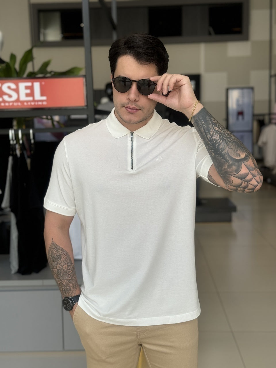 Polo Armani Exchange com Zíper Masculino