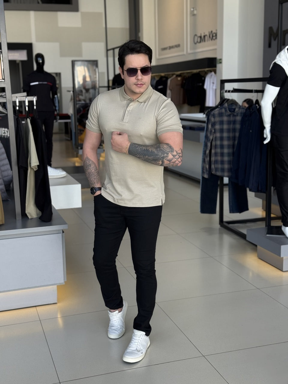 Polo Calvin Klein Slim Fit Touch Colarinho Masculino