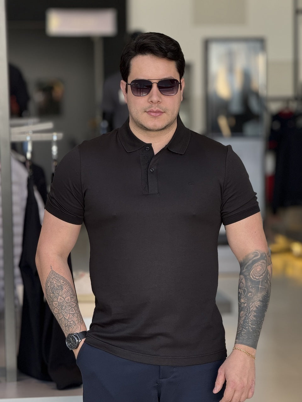 Polo Calvin Klein Slim Fit Touch Colarinho Masculino