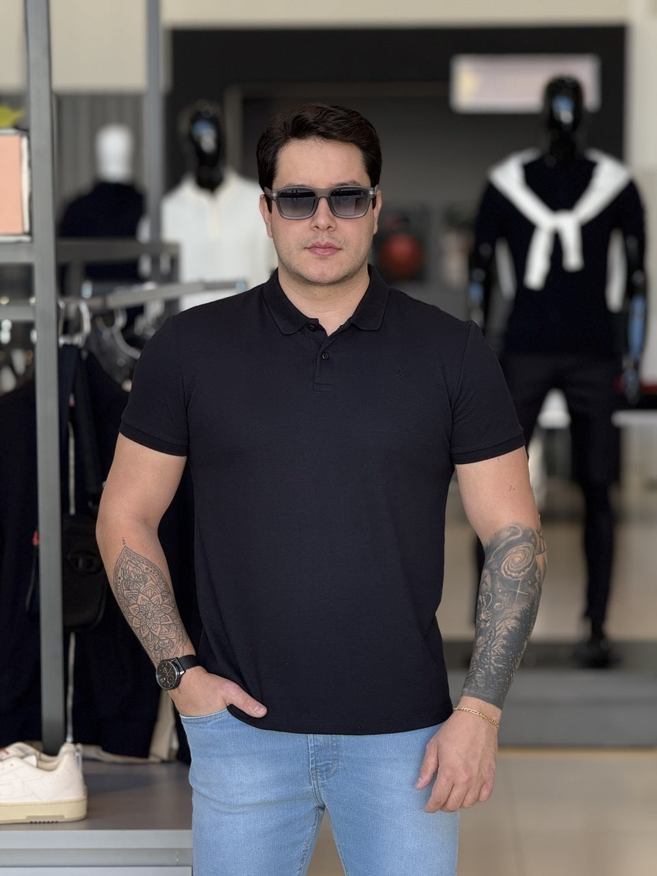 Polo Calvin Klein Slim Fit Malha Textura Masculino
