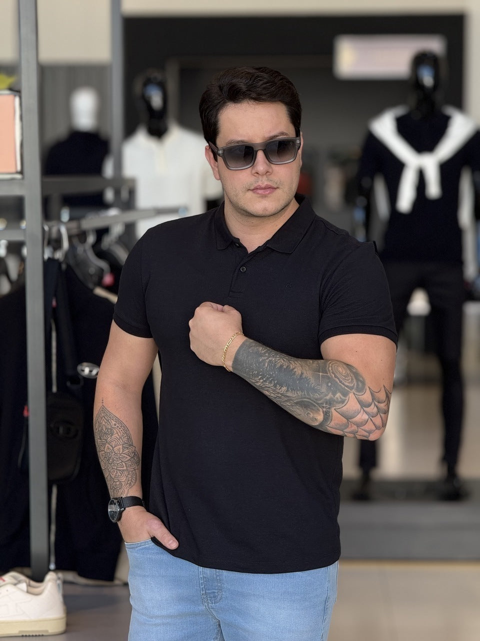 Polo Calvin Klein Slim Fit Malha Textura Masculino