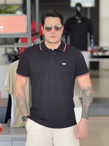 Polo Diesel T-Smith-D Frisos na Gola e Punho Logo Bordado Masculino Preto