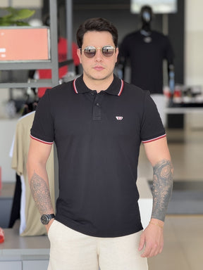 Polo Diesel T-Smith-D Frisos na Gola e Punho Logo Bordado Masculino Preto