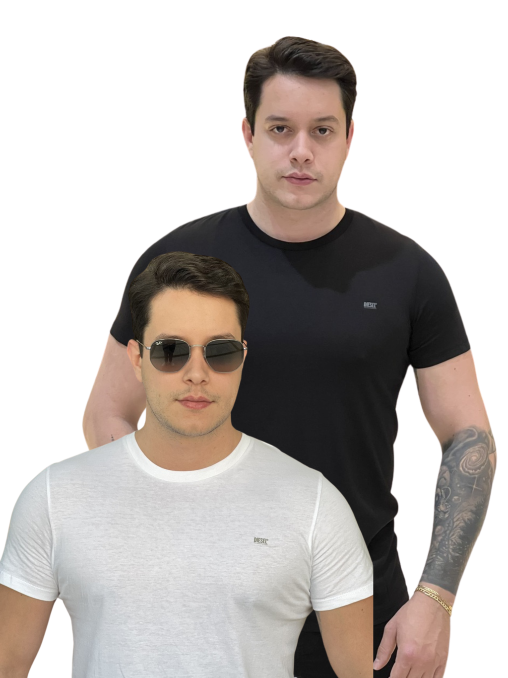 Kit 2 Camiseta Diesel Umtee-Randal-Tube Kit com 2 Peças Masculino Branco e Preto