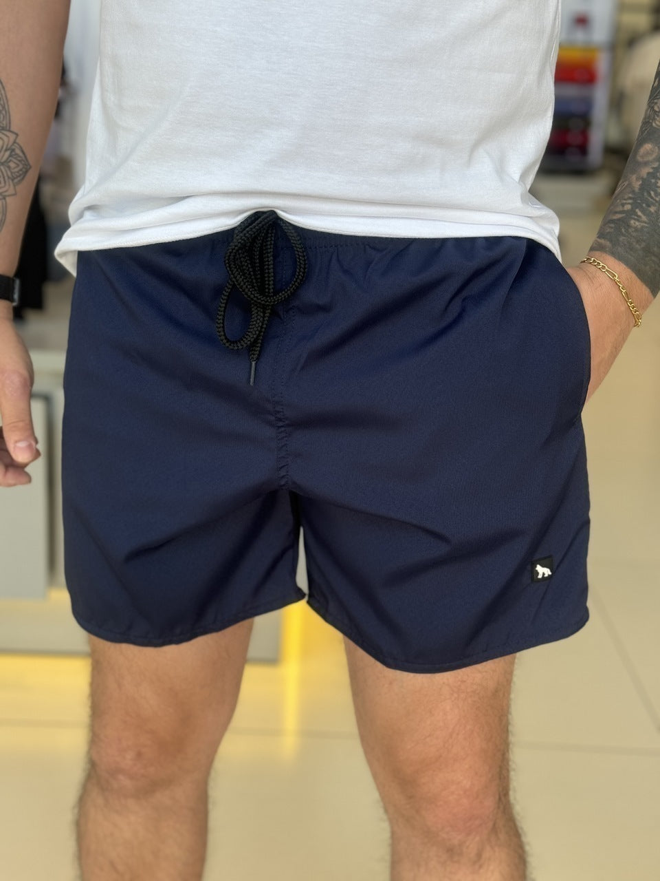 Short Acostamento Elastano Quadro Lobinho Emborrachado Masculino Marinho