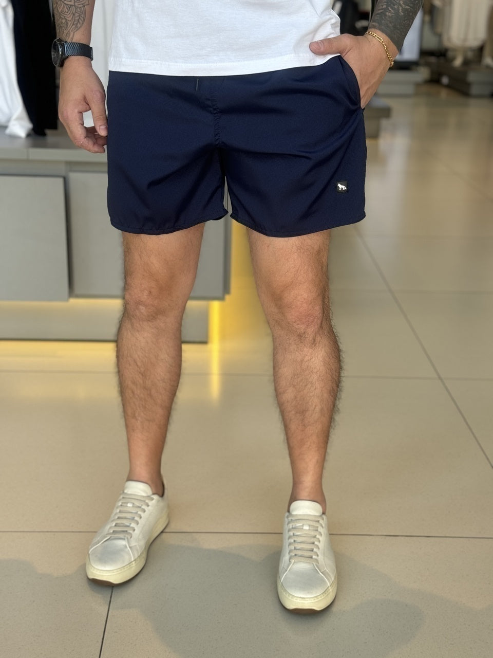 Short Acostamento Elastano Quadro Lobinho Emborrachado Masculino Marinho