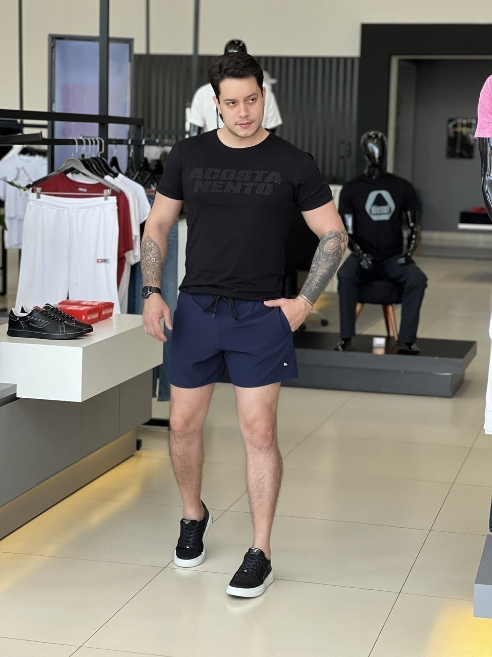 Short Acostamento Elastano Quadro Lobinho Emborrachado Masculino Marinho